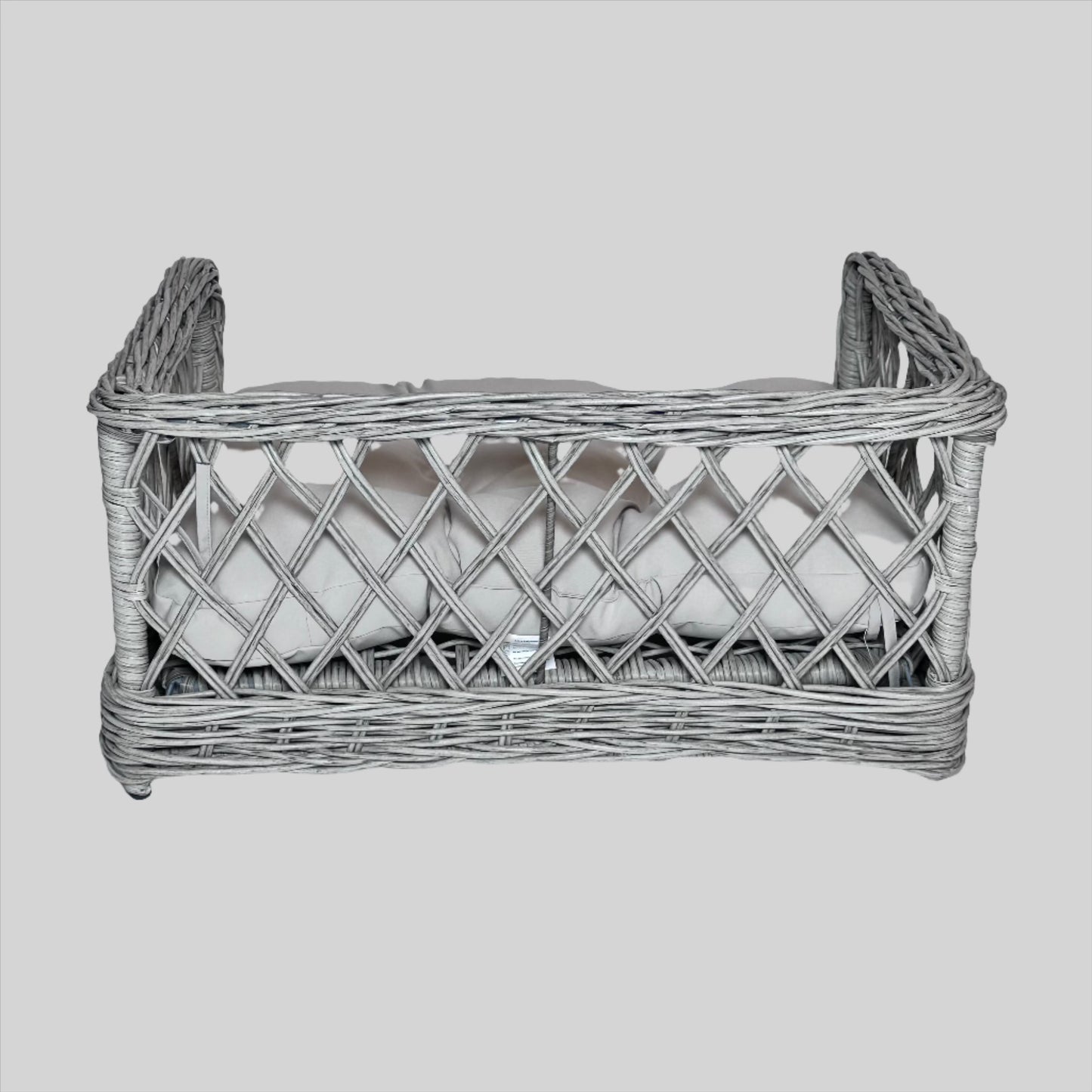 Grey Rectangular Wicker Bed X Weave