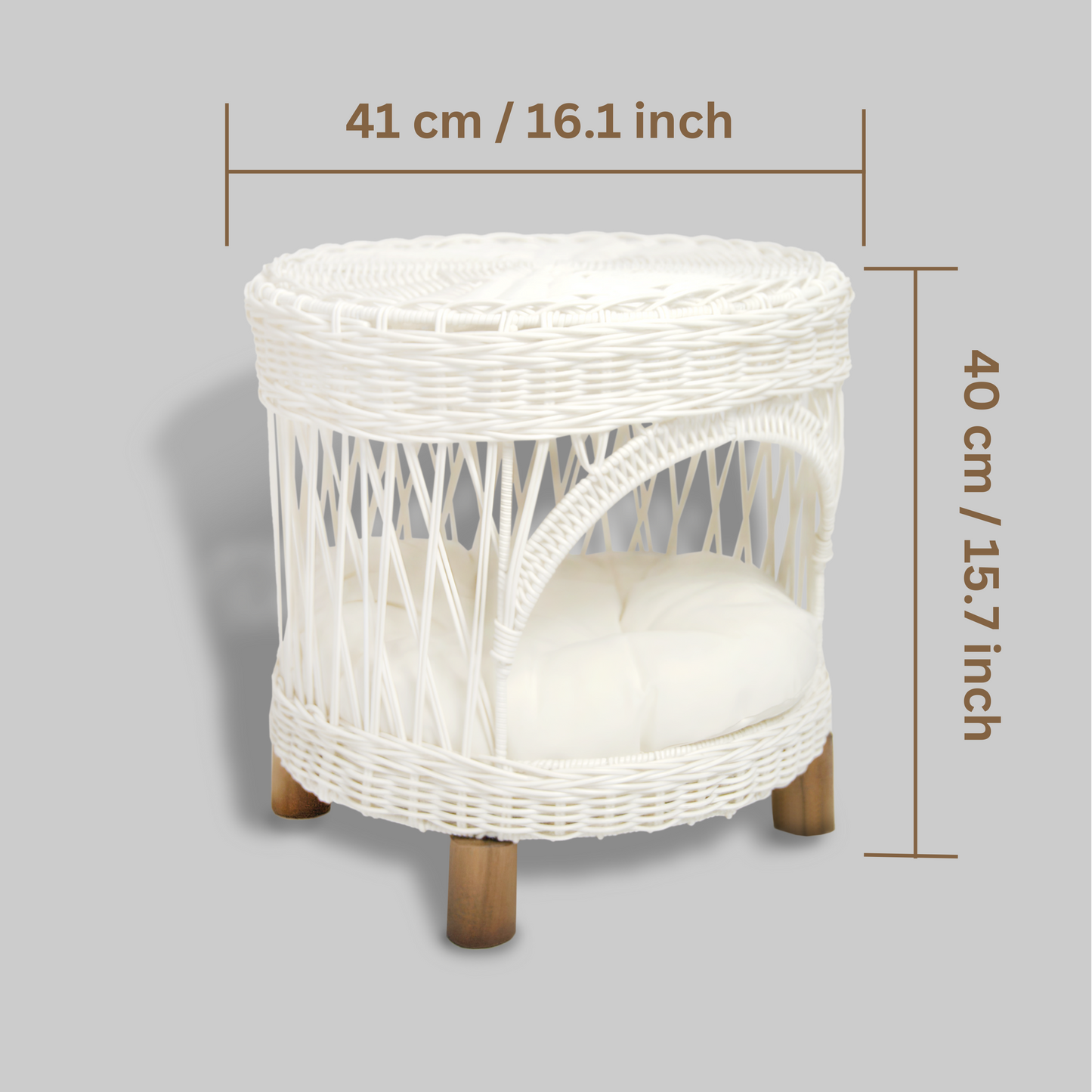 White Round Wicker Hut Wood Leg