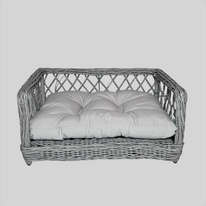 Grey Rectangular Wicker Bed X Weave