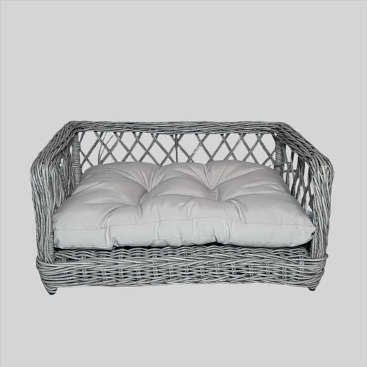 Grey Rectangular Wicker Bed X Weave