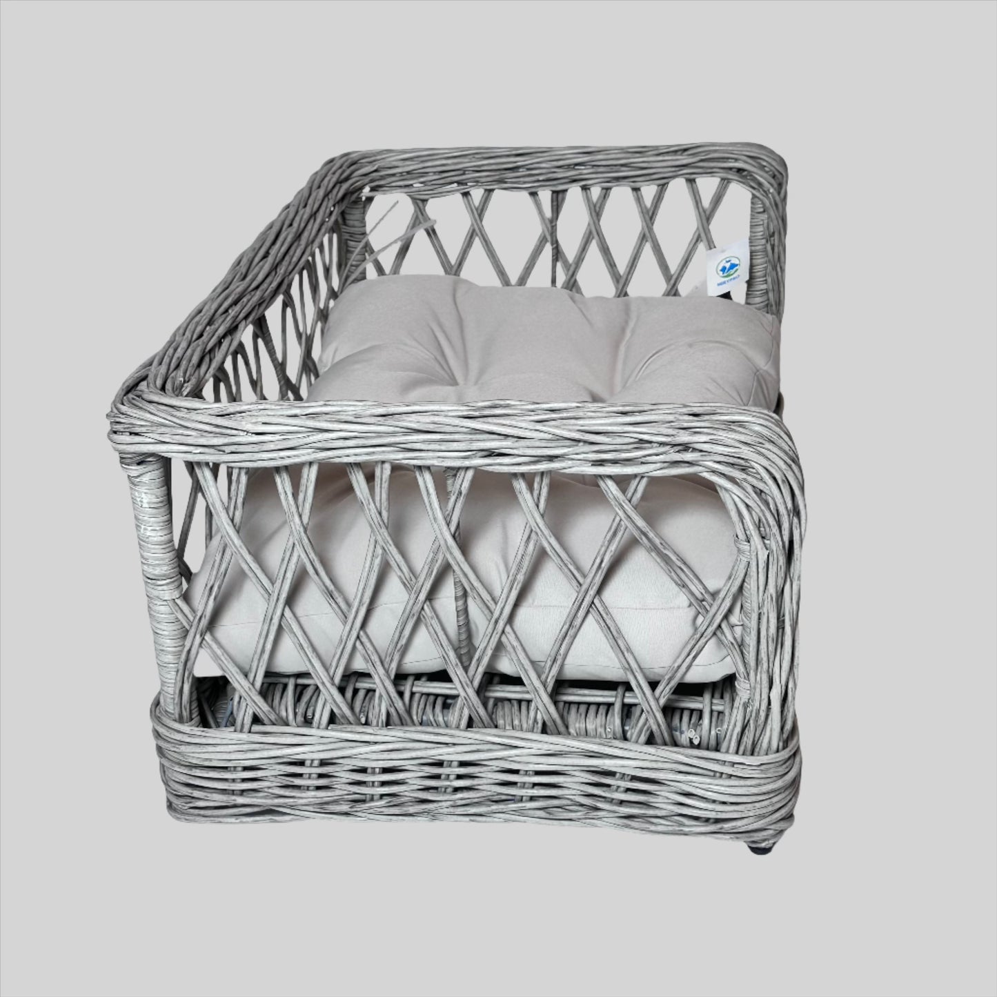 Grey Rectangular Wicker Bed X Weave