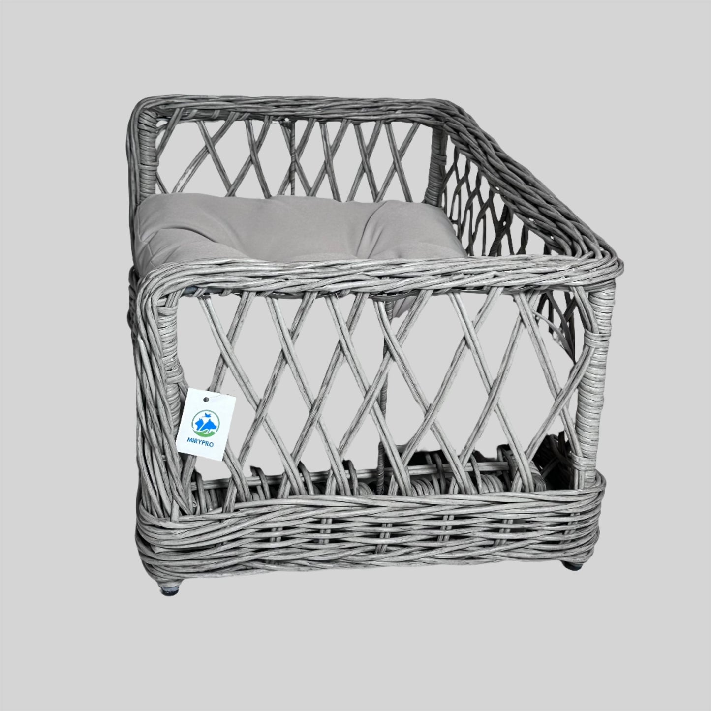 Grey Rectangular Wicker Bed X Weave