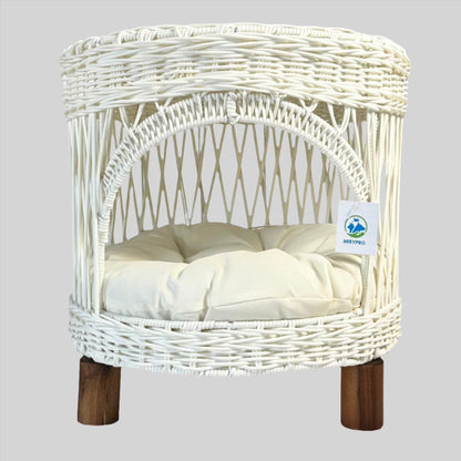 White Round Wicker Hut Wood Leg