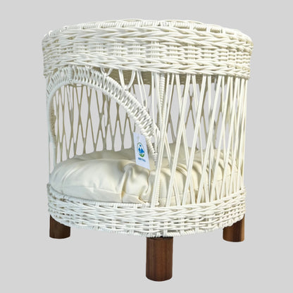 White Round Wicker Hut Wood Leg