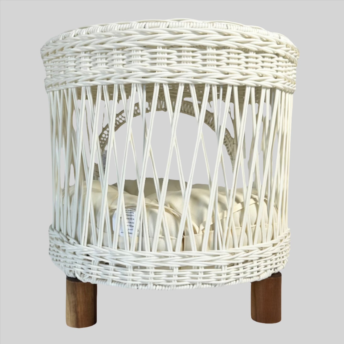 White Round Wicker Hut Wood Leg