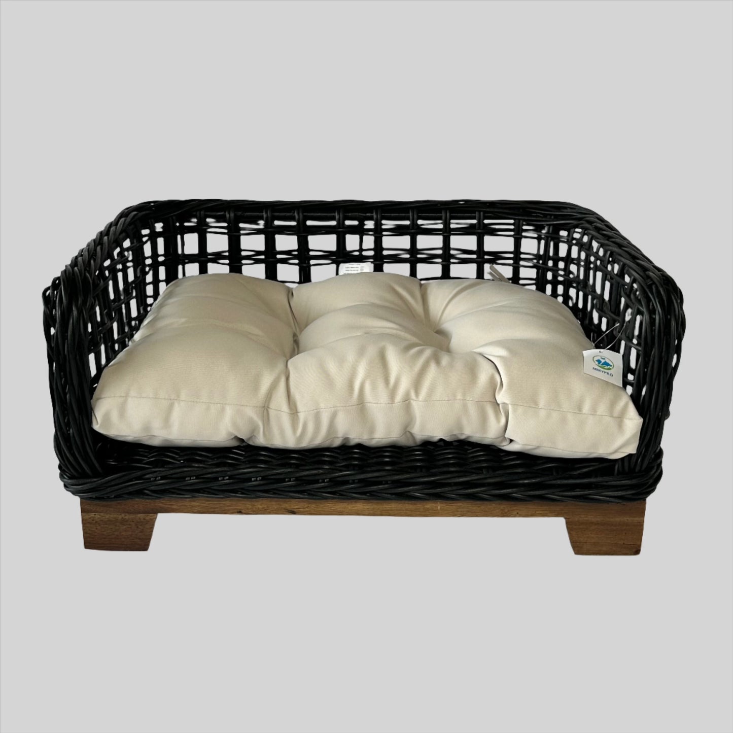 Black Rectangular Wicker Bed Wood Leg