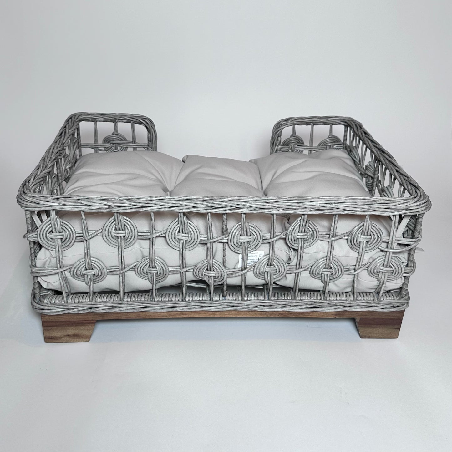 Grey Rectangular Wicker Bed Wood Leg