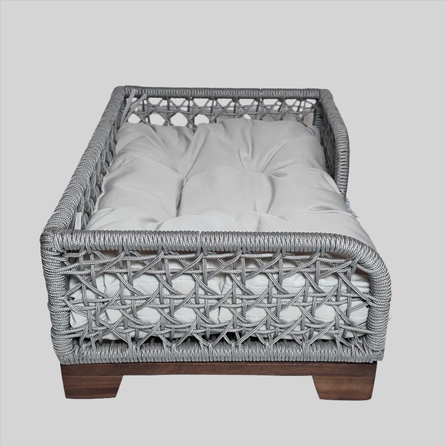 Grey Rectangular Rope Bed Wood Leg