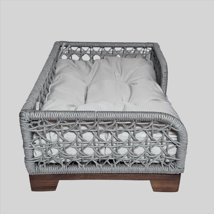 Grey Rectangular Rope Bed Wood Leg