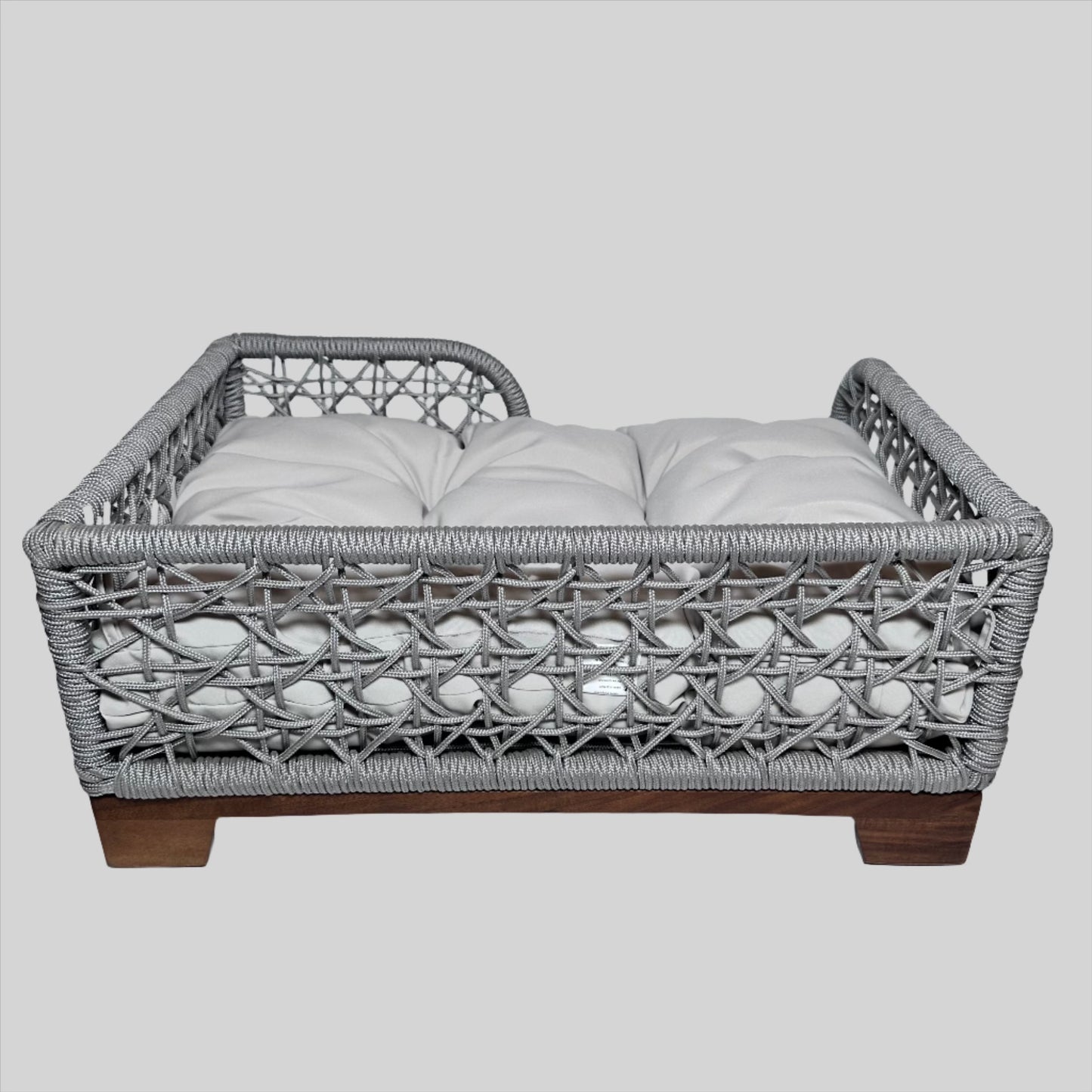 Grey Rectangular Rope Bed Wood Leg
