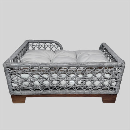 Grey Rectangular Rope Bed Wood Leg