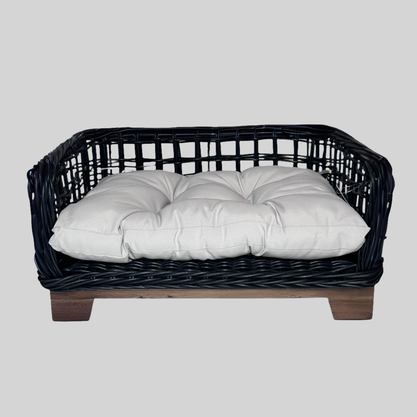 Black Rectangular Wicker Bed Wood Leg