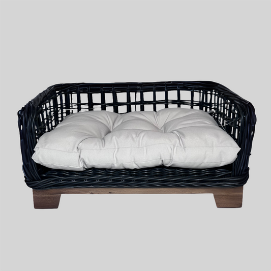 Black Rectangular Wicker Bed Wood Leg