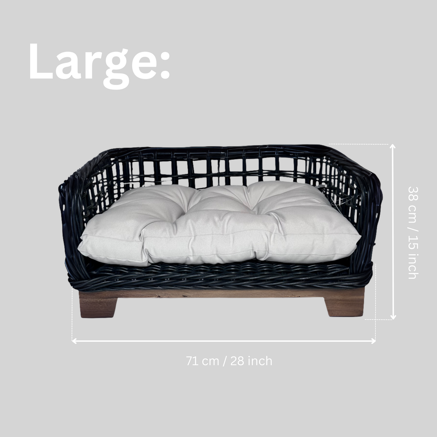 Black Rectangular Wicker Bed Wood Leg