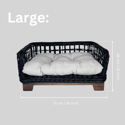 Black Rectangular Wicker Bed Wood Leg