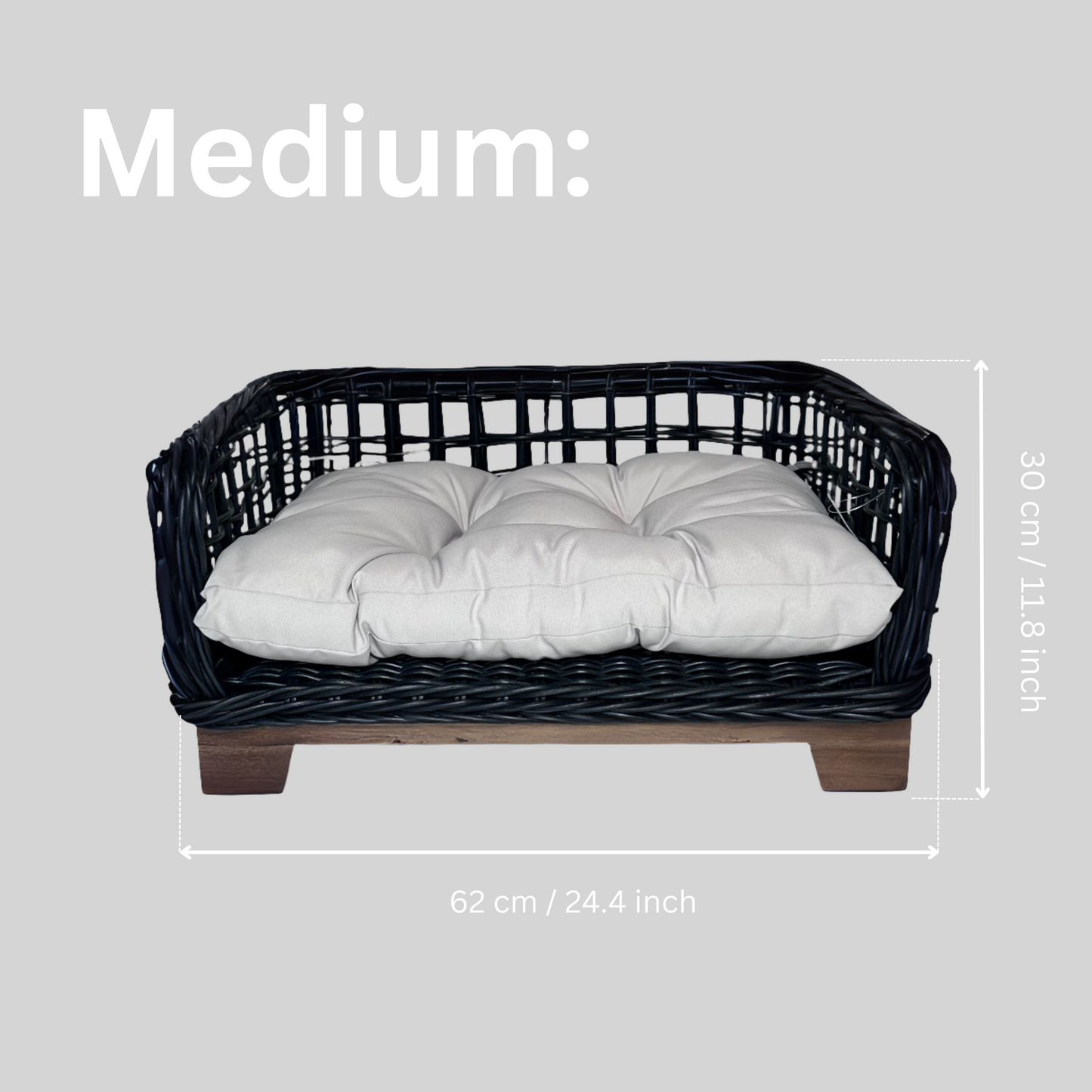 Black Rectangular Wicker Bed Wood Leg