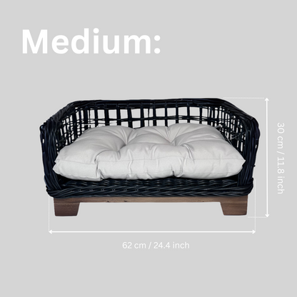 Black Rectangular Wicker Bed Wood Leg