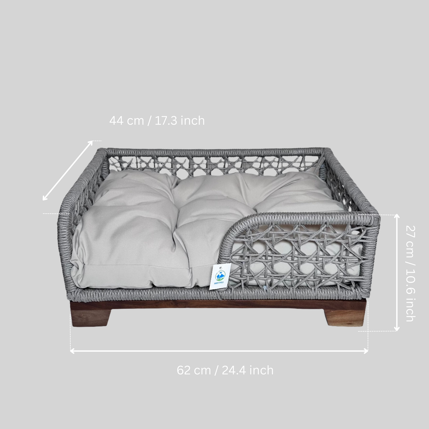 Grey Rectangular Rope Bed Wood Leg