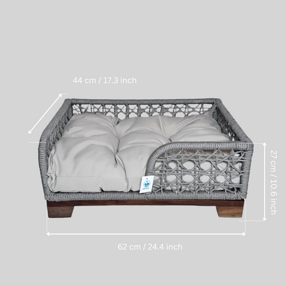 Grey Rectangular Rope Bed Wood Leg