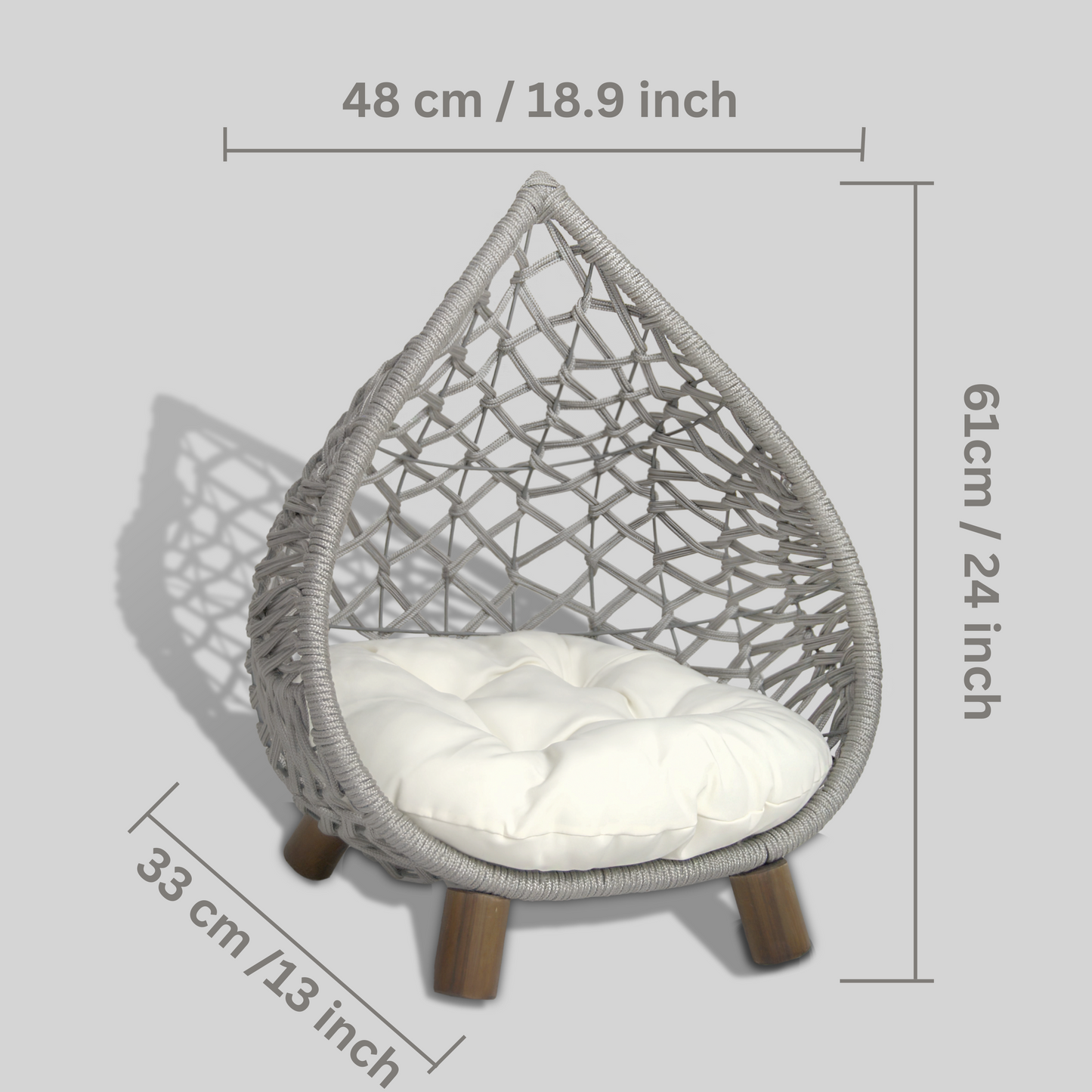 Grey Teardrop Rope Hut Wood Leg